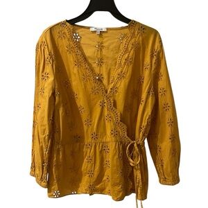 Madewell Scalloped Marigold,
Mustard Floral Eyelet Wrap Blouse Sz S